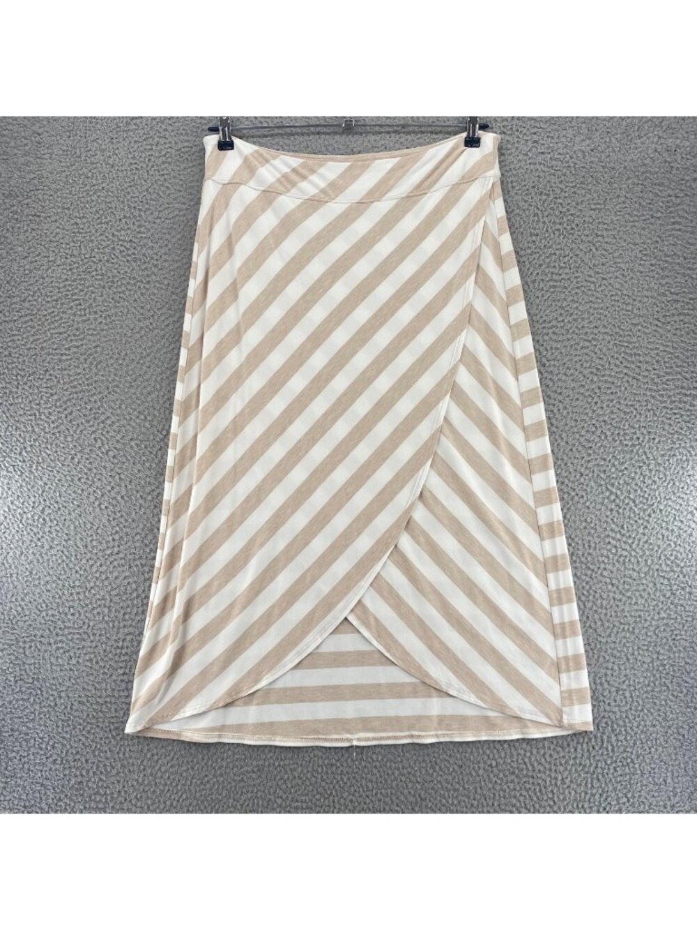 Athleta Skirt Womens Extra Large Beige White Striped Stretch Knit Faux Wrap Midi